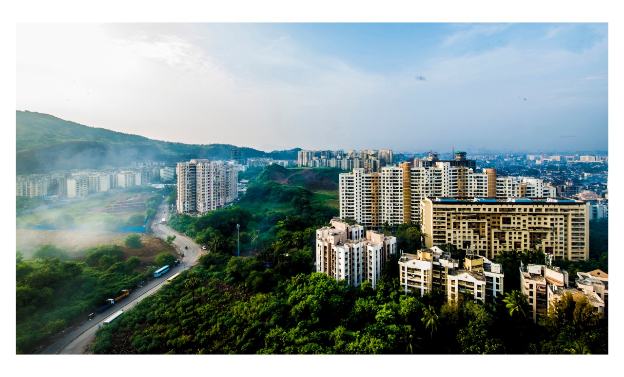 Residential neighbourhood and green hills in the Mumbai suburbs